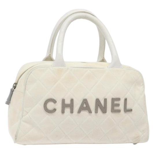 Chanel Vintage Logo Bowler Bag Quilted Canvas, WHITE, CANVAS, Handbag
