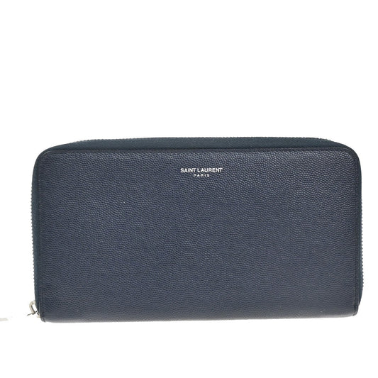 Saint Laurent Classic Zip Around Organizer Wallet Leather, NAVY, LEATHER, Wallets