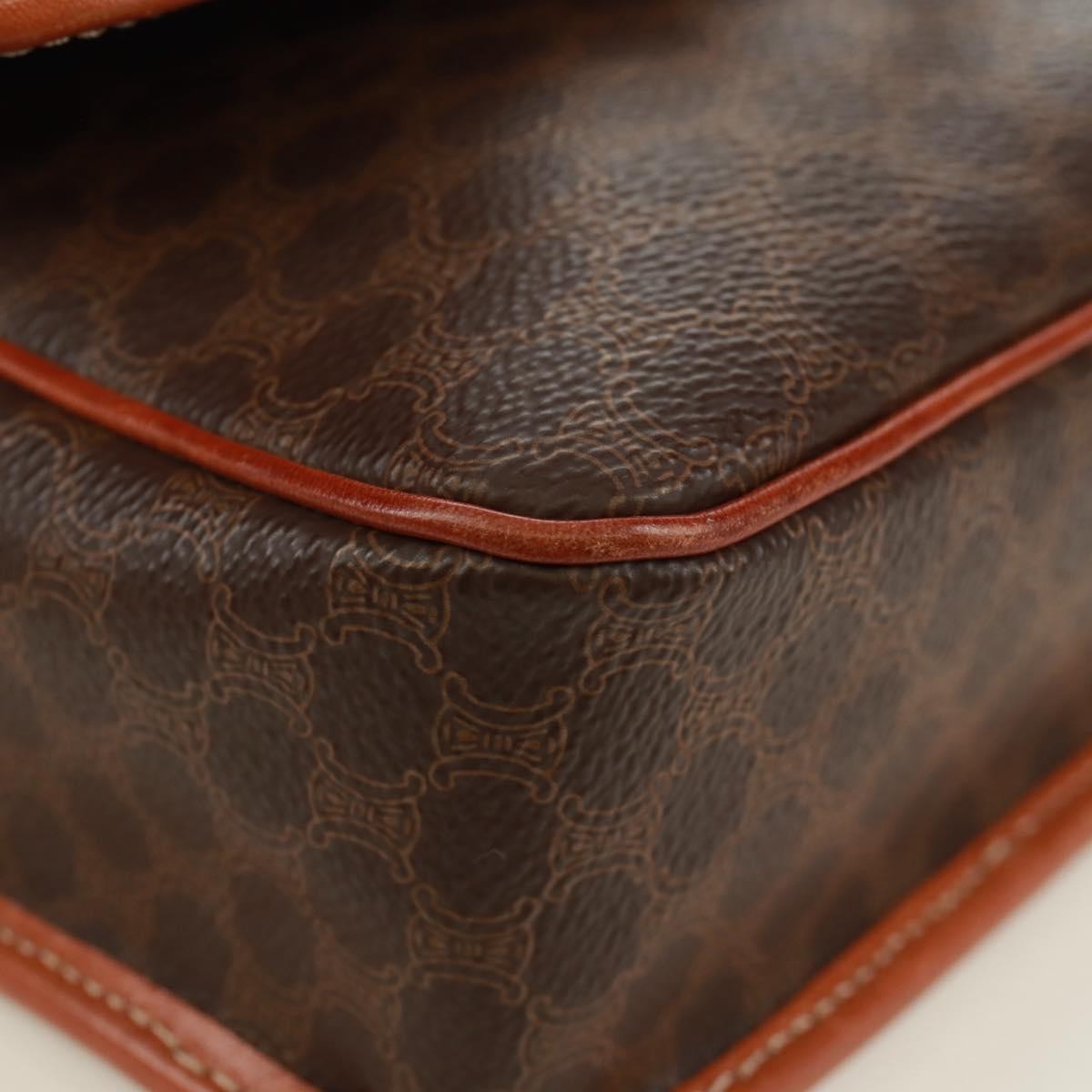 Celine Vintage Macadam Circle Logo Shoulder Bag Canvas and Leather, BROWN, CANVAS, Shoulder bag