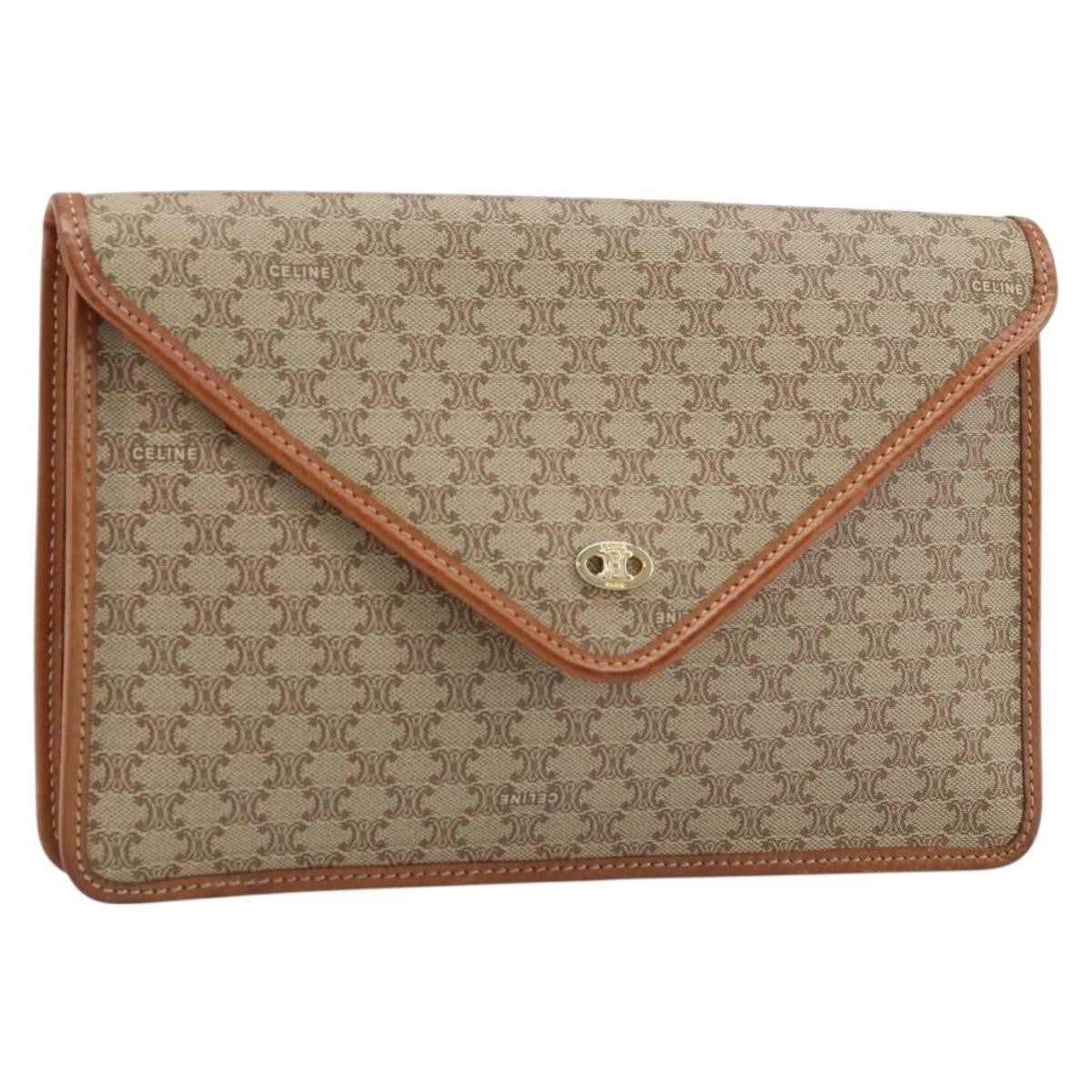 Celine Macadam Pochette Canvas and Leather, BEIGE, CANVAS, Clutche & pouche