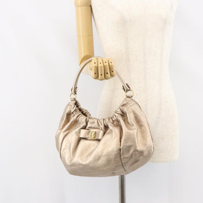 Salvatore Ferragamo Vala Handbag Leather, GOLD, LEATHER, Handbag