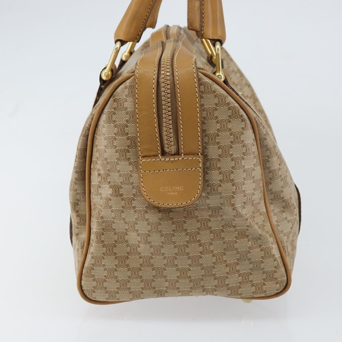 Celine Vintage Macadam Handbag Canvas and Leather, BEIGE, CANVAS, Handbag