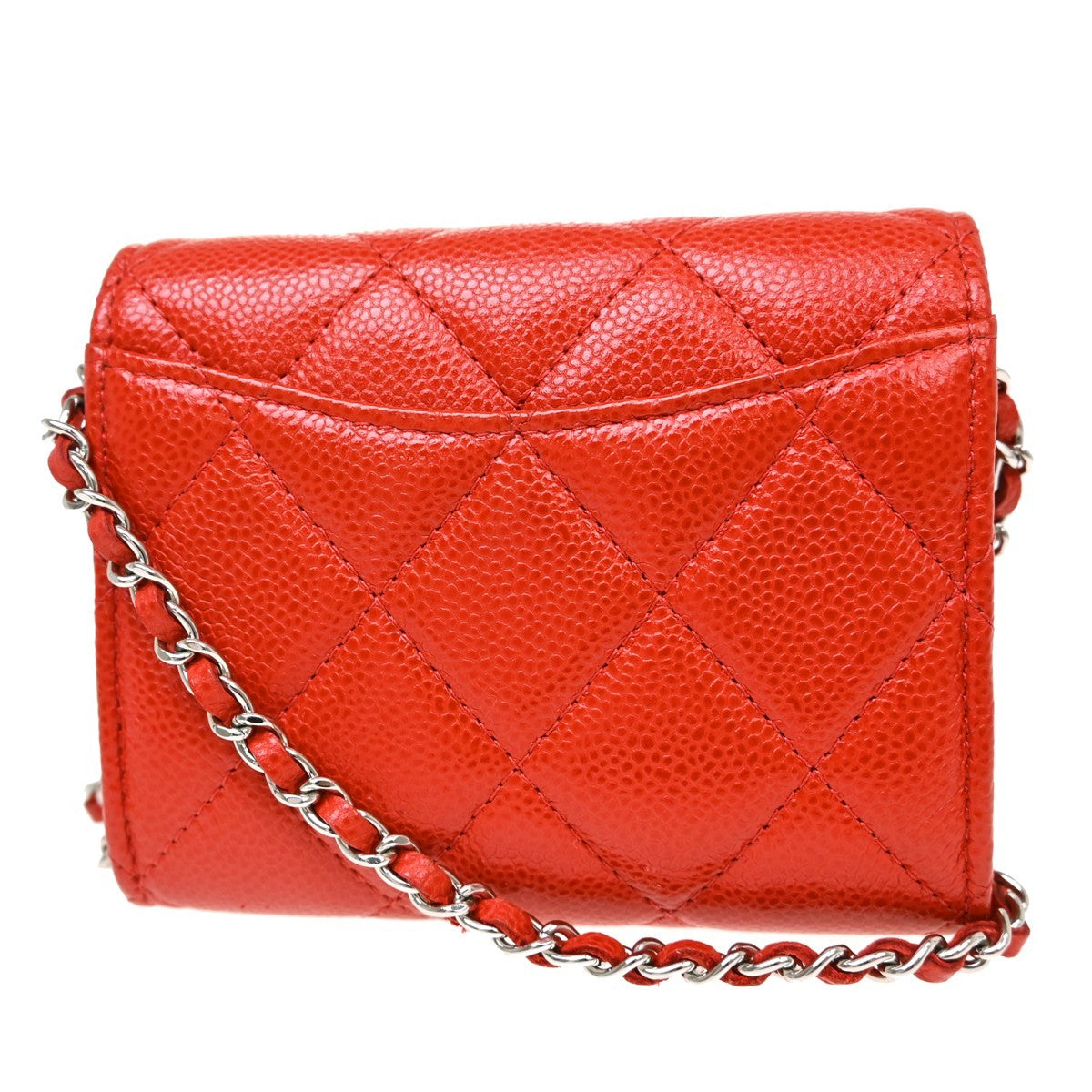 Chanel Vintage CC Mini chain Shoulder Bag Leather, Red, Calfskin, Crossbody Bag
