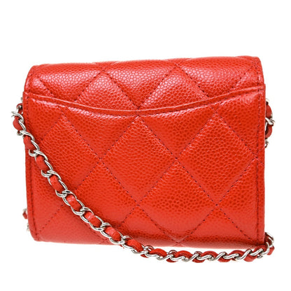 Chanel Vintage CC Mini chain Shoulder Bag Leather, Red, Calfskin, Crossbody Bag