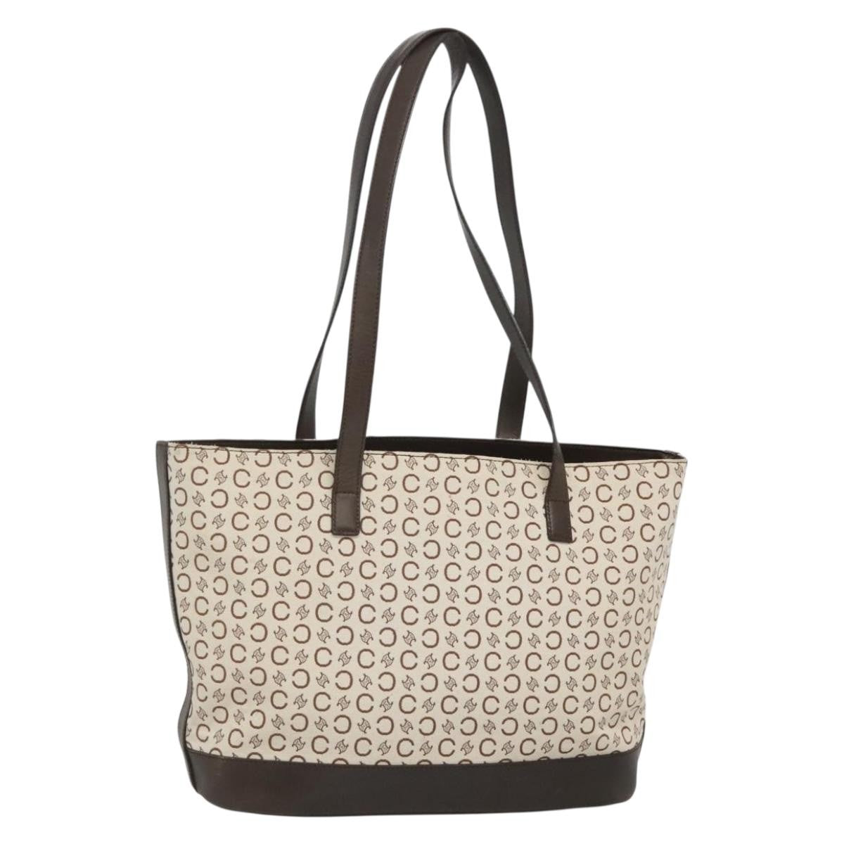 Celine Vintage Macadam Shopper Tote Leather, GOLD, CANVAS, Tote bag