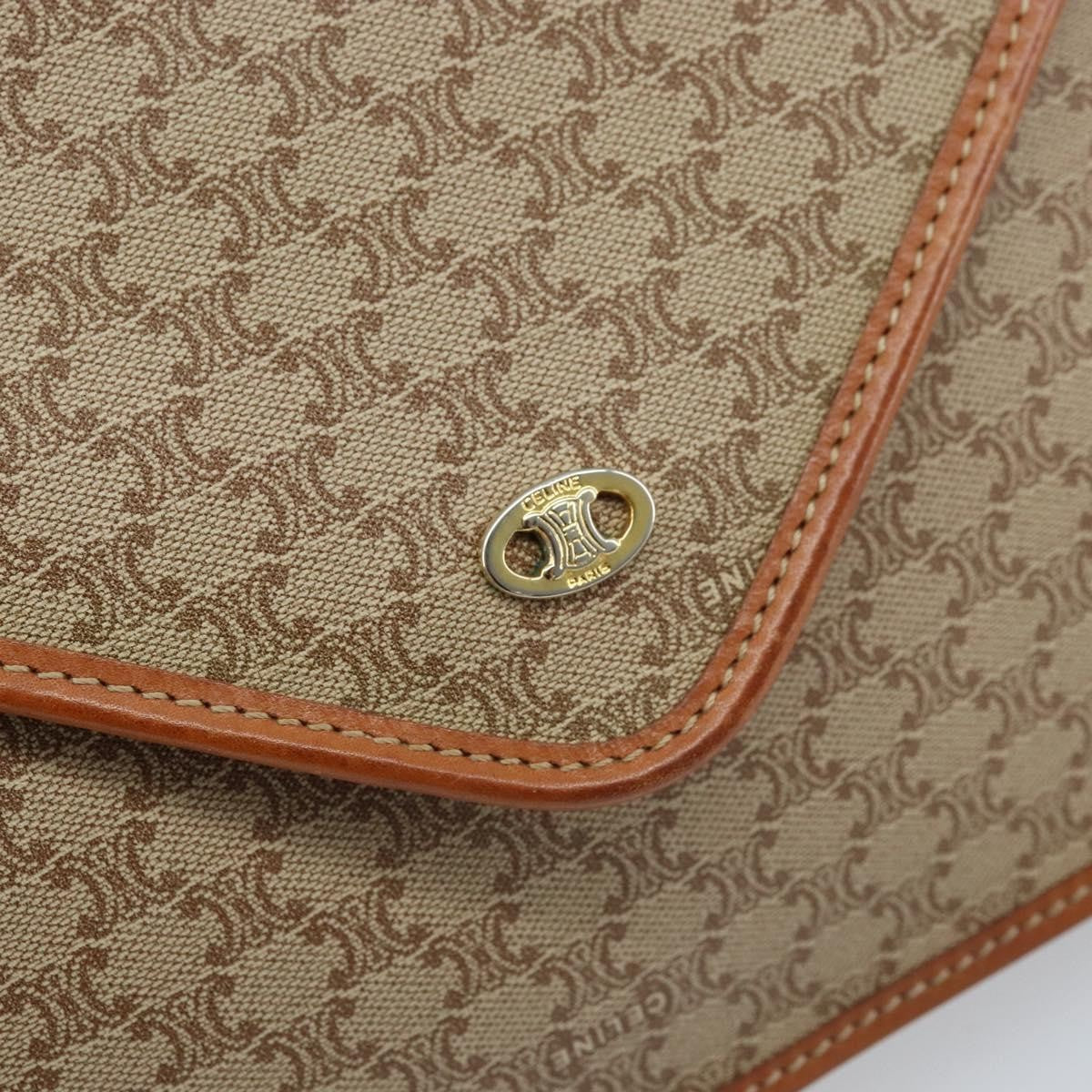 Celine Macadam Pochette Canvas and Leather, BEIGE, CANVAS, Clutche & pouche