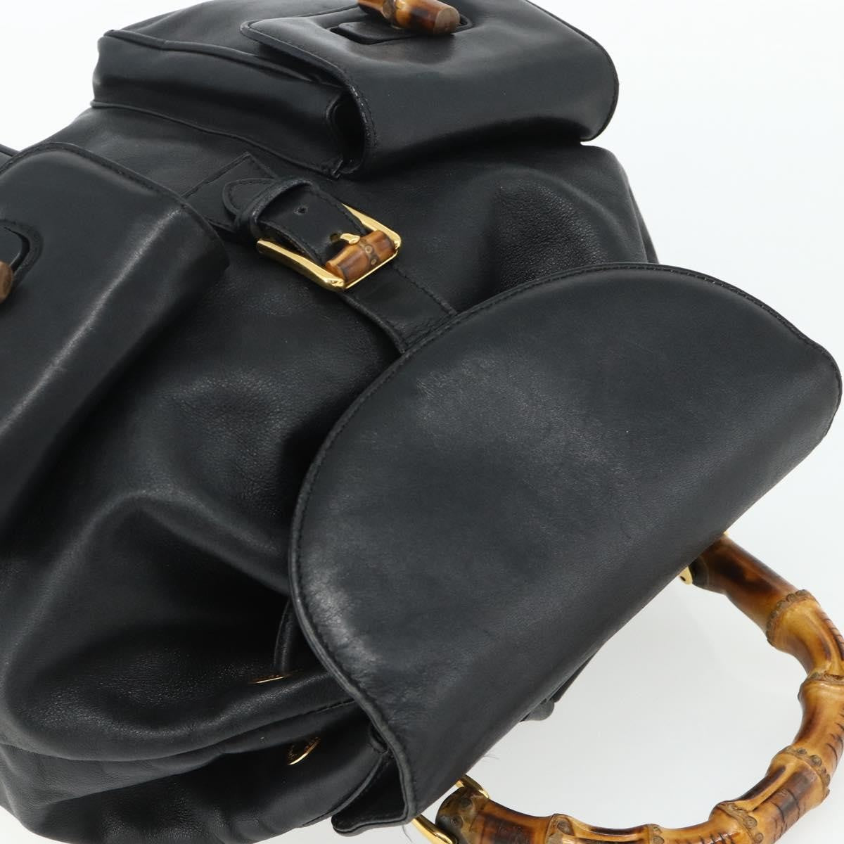 Gucci Vintage Bamboo Backpack Leather, Black, Leather, Backpack