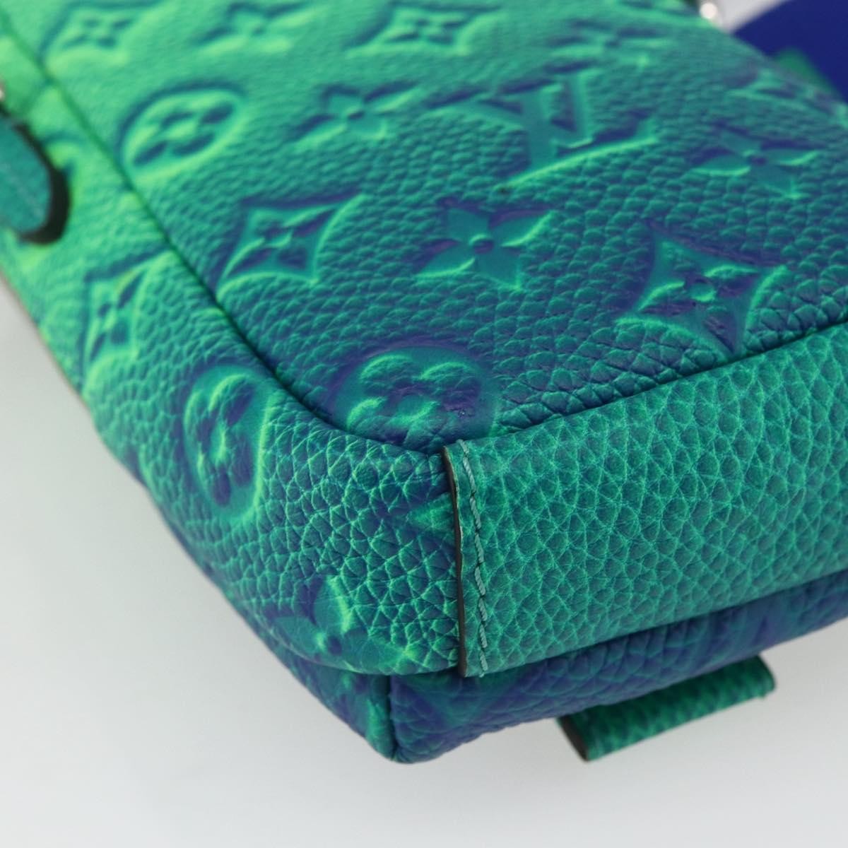 Louis Vuitton Double Phone Pouch NM Monogram Shadow Leather, Green, Leather, Clutch