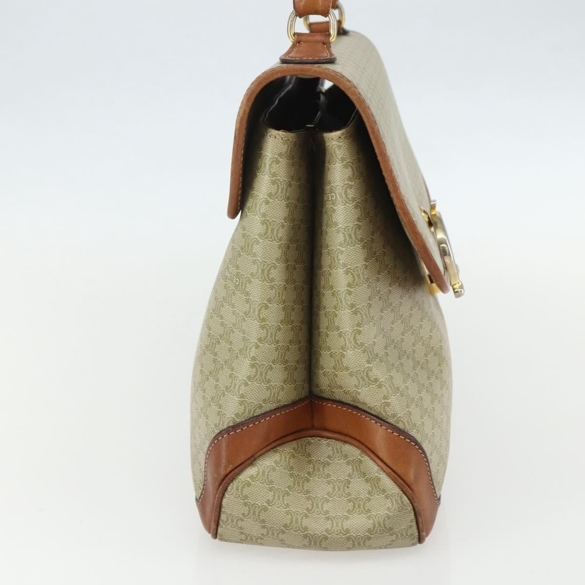 Celine Vintage Macadam Handbag Canvas and Leather, BEIGE, CANVAS, Handbag