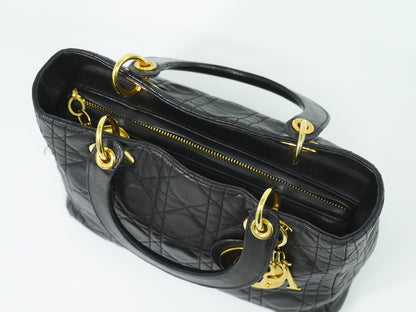 Christian Dior Lady cannage Matelassé, BLACK, LEATHER, Handbag