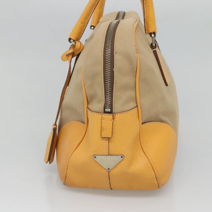 Prada Bauletto Bag Canvas with Leather, BEIGE, CANVAS, Handbag