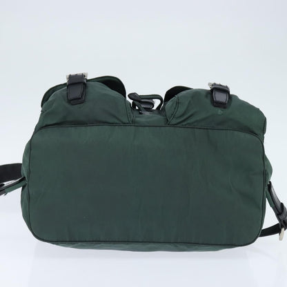Prada Vela Double Front Pocket Backpack Tessuto with Saffiano Leather, Khaki, Nylon, Backpack