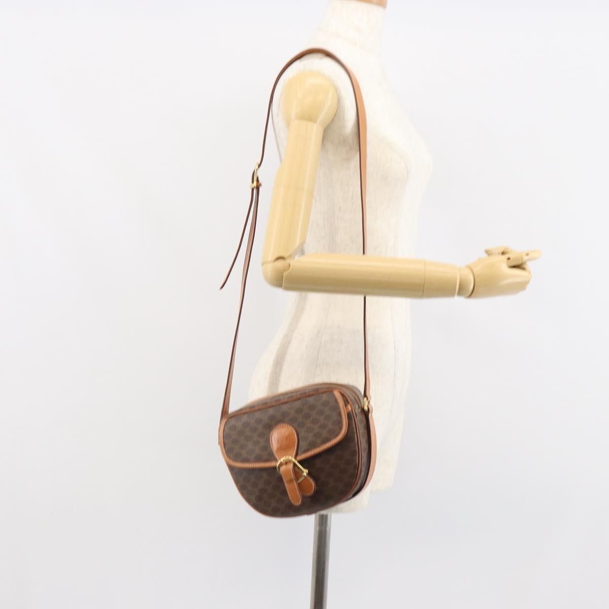 Celine Vintage Macadam Shoulder Bag Canvas and Leather, BROWN, CANVAS, Shoulder bag