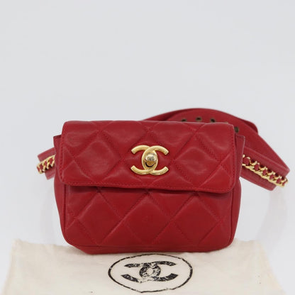 Chanel Vintage CC Flap Waist Bag Quilted Lambskin, Red, Leather, Clutch