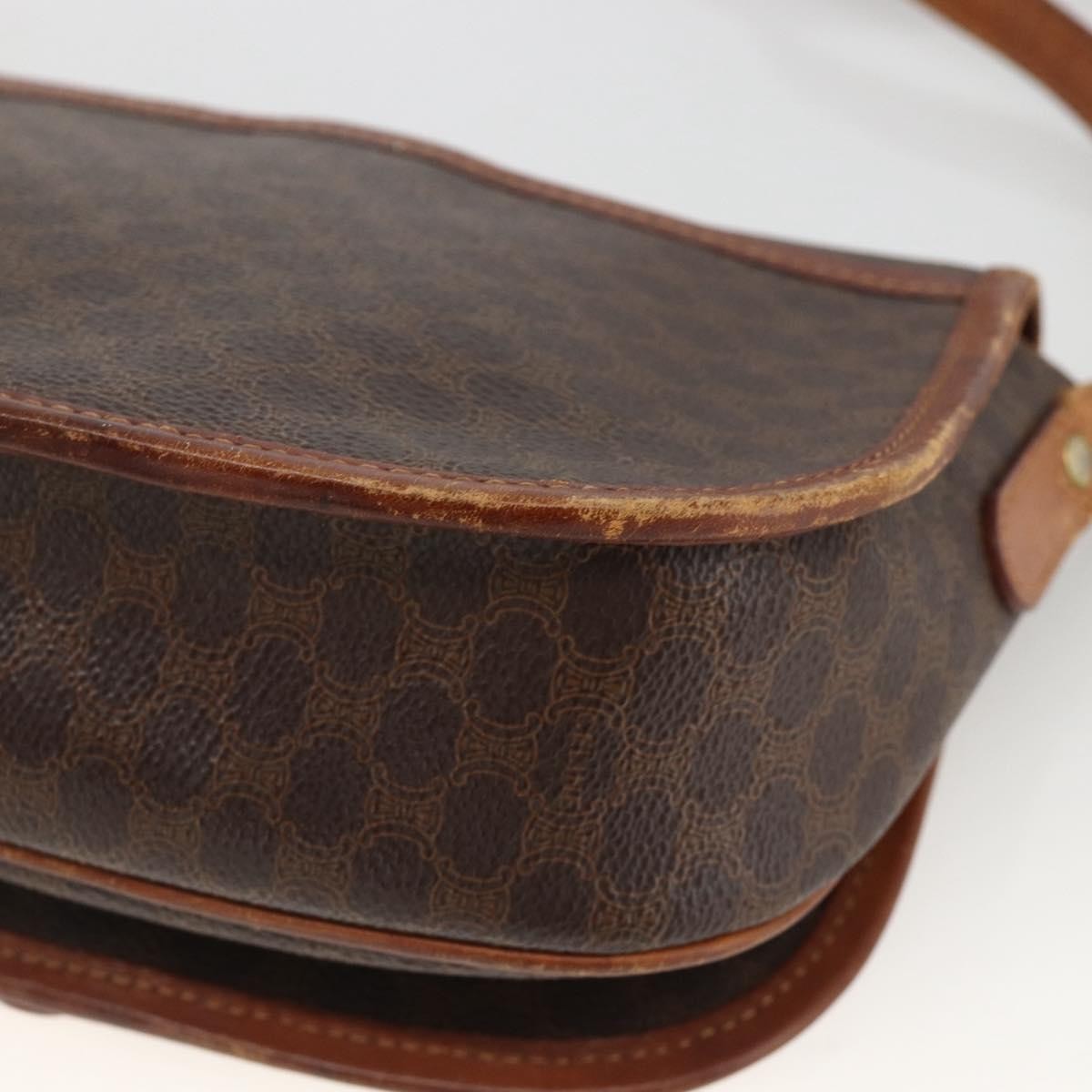 Celine Vintage Macadam Shoulder Bag Canvas and Leather, Brown, Canvas, Shoulder Bag