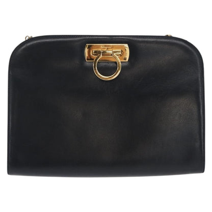 Salvatore Ferragamo Vintage Gancini Chain Shoulder Bag Leather, NAVY, LEATHER, Shoulder bag
