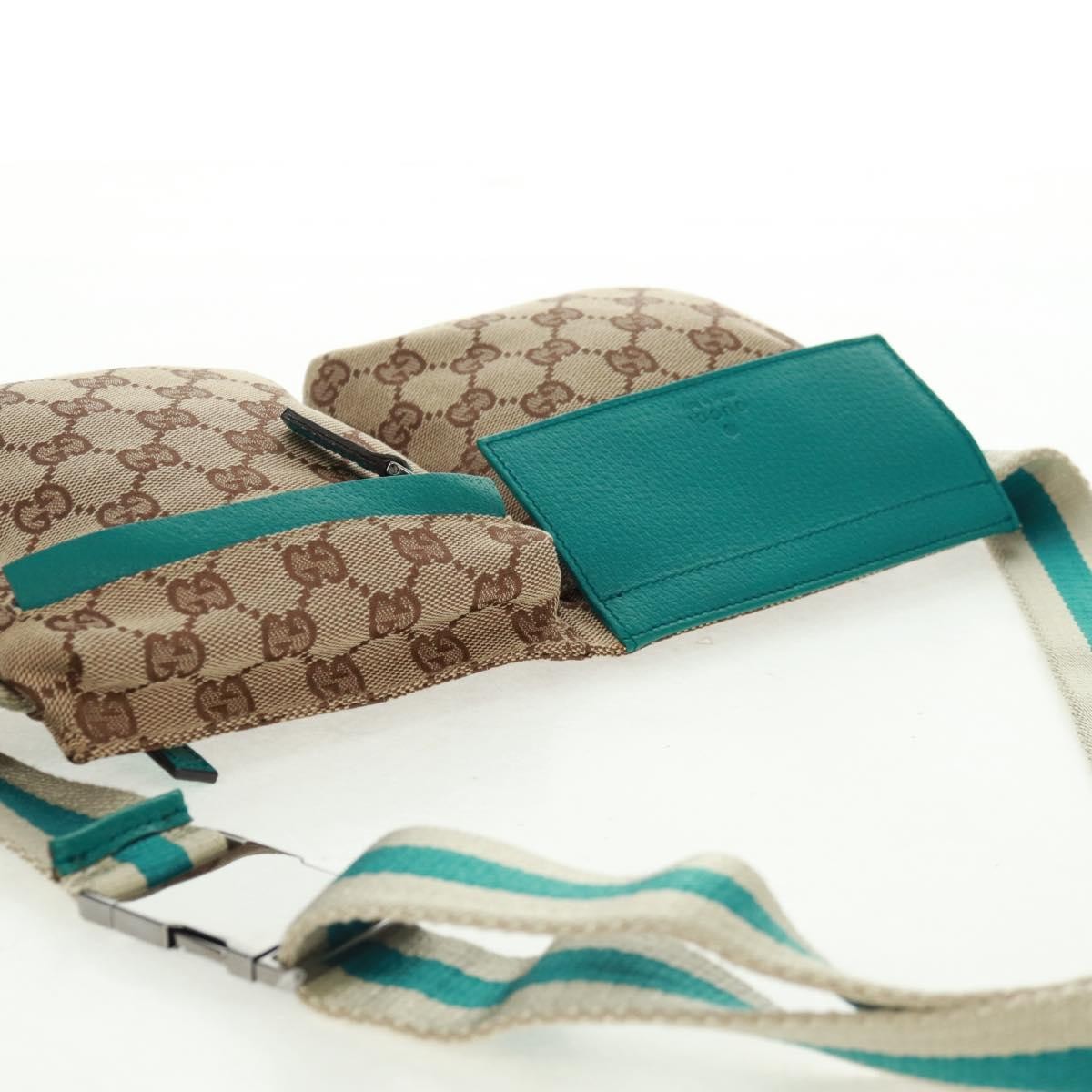 Gucci Vintage Double Belt Bag GG Canvas with Leather, Beige, Canvas, Shoulder Bag