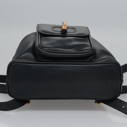 Gucci Vintage Bamboo Backpack Leather, Black, Leather, Backpack