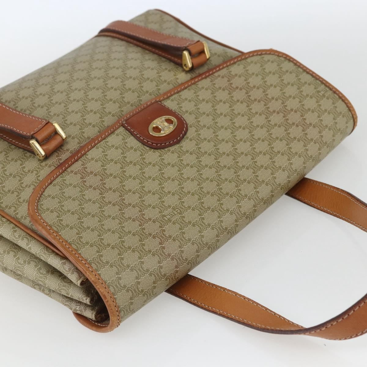 Celine Vintage Macadam Handbag Canvas and Leather, BEIGE, CANVAS, Handbag