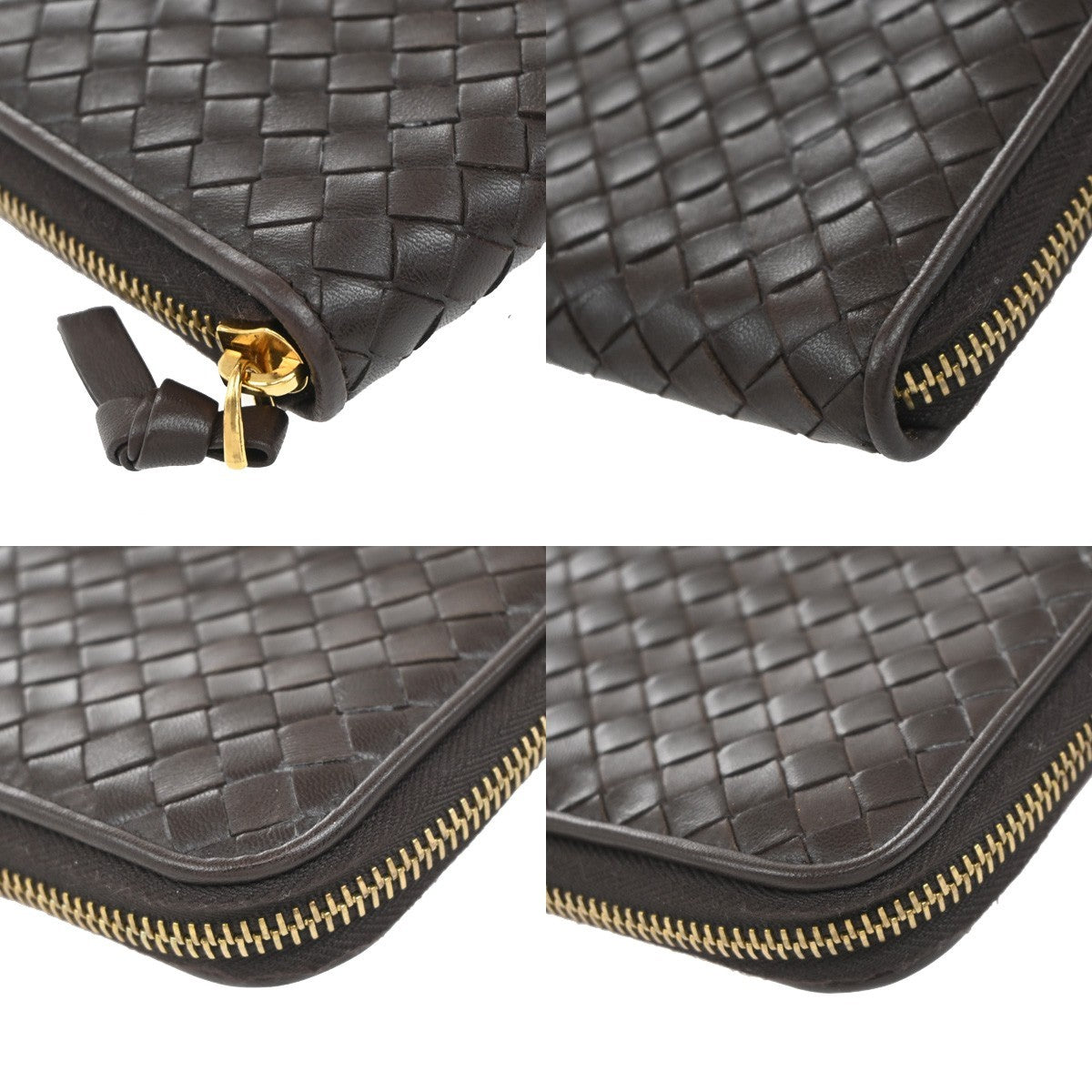 Bottega Veneta Intrecciato Long Zip  Wallet Leather, Brown, Leather, Wallet