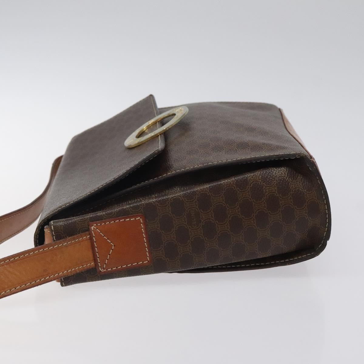 Celine Vintage Macadam Circle Logo Shoulder Bag Canvas and Leather, Brown, Canvas, Shoulder Bag