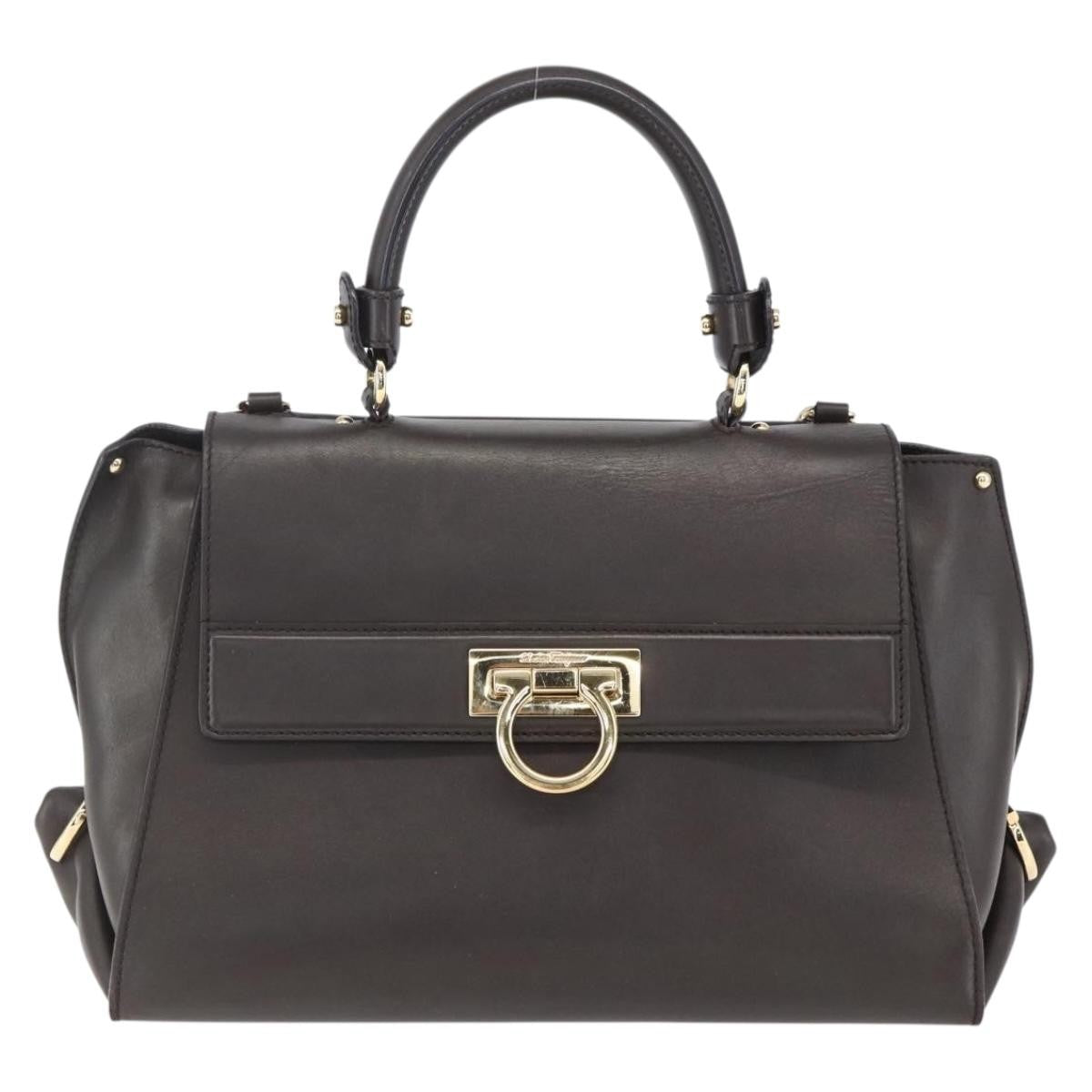 Salvatore Ferragamo Sofia Satchel Leather, BROWN, LEATHER, Handbag