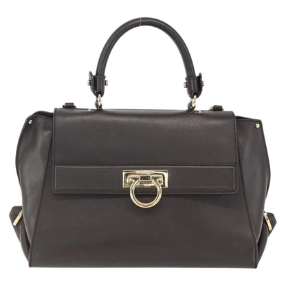 Salvatore Ferragamo Sofia Satchel Leather, BROWN, LEATHER, Handbag