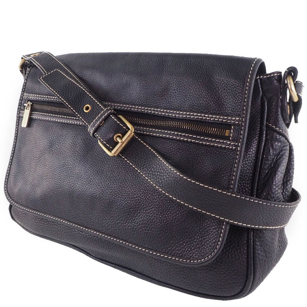 Celine Vintage Shoulder Bag Leather, BLACK, CALFSKIN, Shoulder bag
