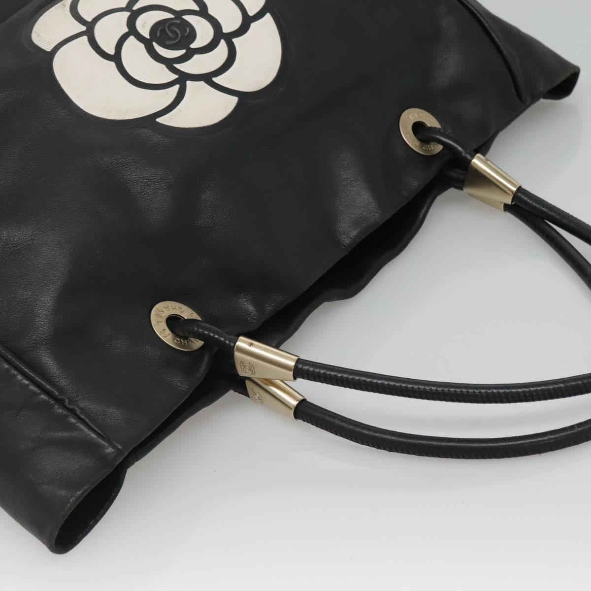 Chanel Camellia Tote Leather, BLACK, LEATHER, Tote bag