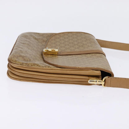 Celine Vintage Macadam Shoulder Bag Canvas and Leather, BEIGE, CANVAS, Shoulder bag
