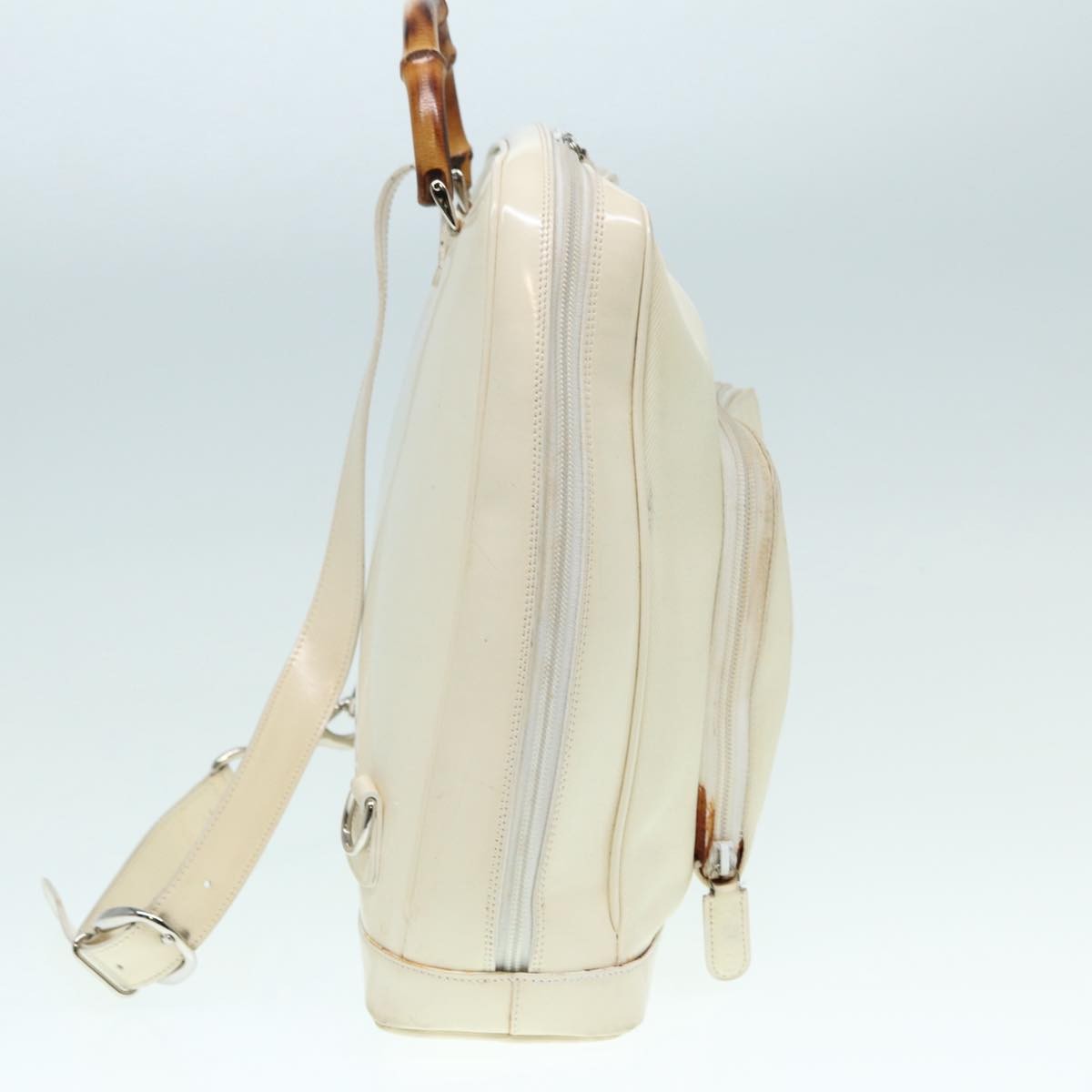 Gucci Vintage Bamboo Backpack Nylon and Patent Leather, WHITE, NYLON, Backpack