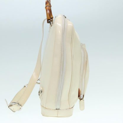 Gucci Vintage Bamboo Backpack Nylon and Patent Leather, WHITE, NYLON, Backpack
