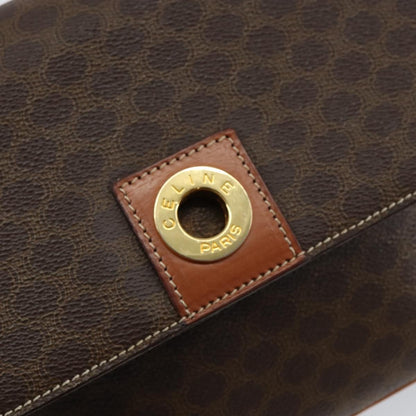 Celine Vintage Macadam Circle Logo Shoulder Bag Canvas and Leather, BROWN, CANVAS, Shoulder bag