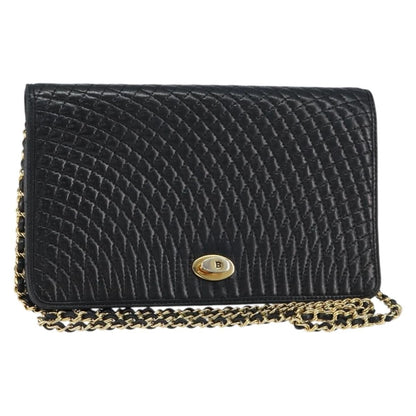 Bally Vintage Chain Shoulder Bag Quilted Leather, BLACK, LEATHER, Shoulder bag