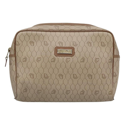 Christian Dior Vintage Honeycomb Zip Pouch Coated Canvas, BEIGE, CANVAS, Clutche & pouche