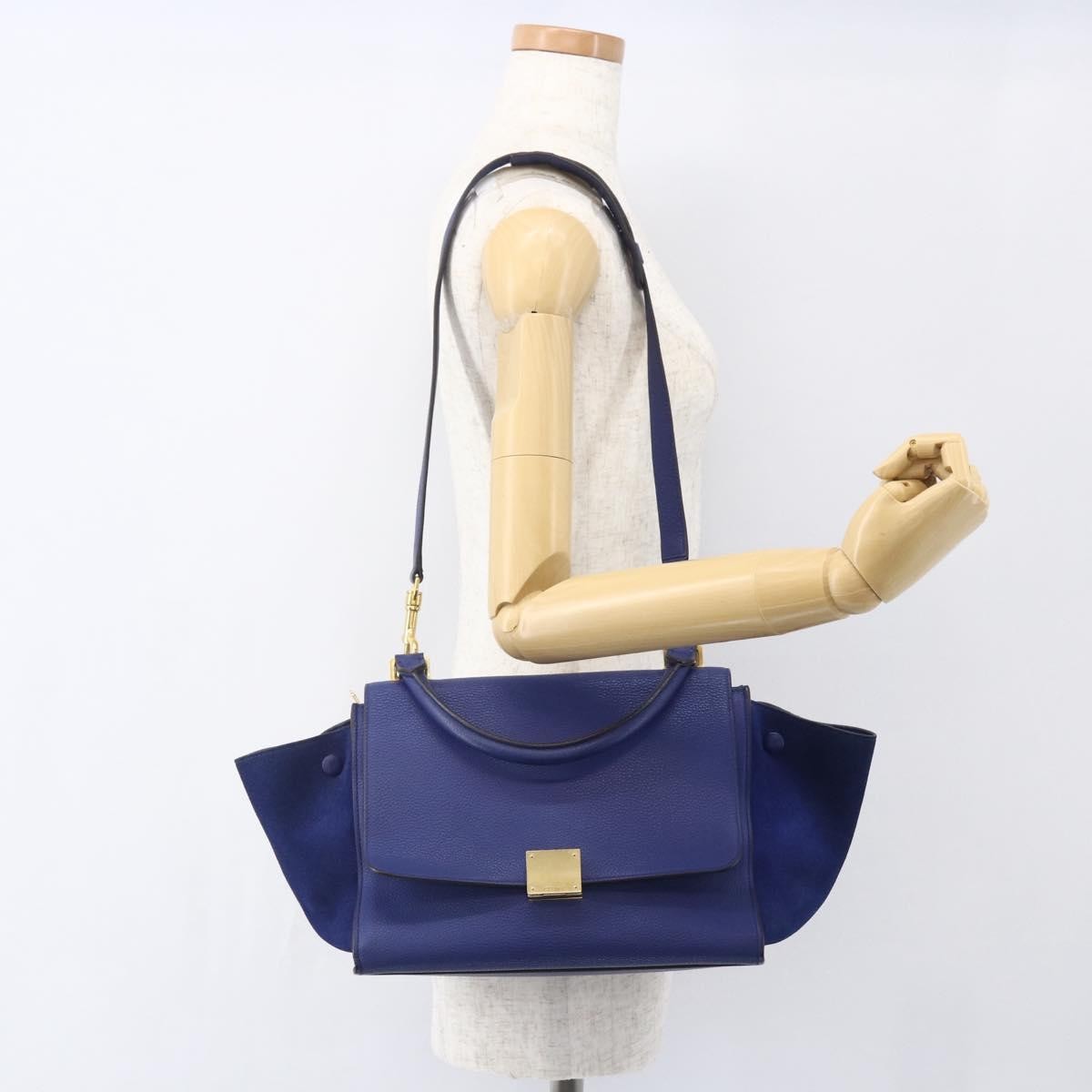 Celine Trapeze Bag Leather with Suede, BLUE, LEATHER, Handbag