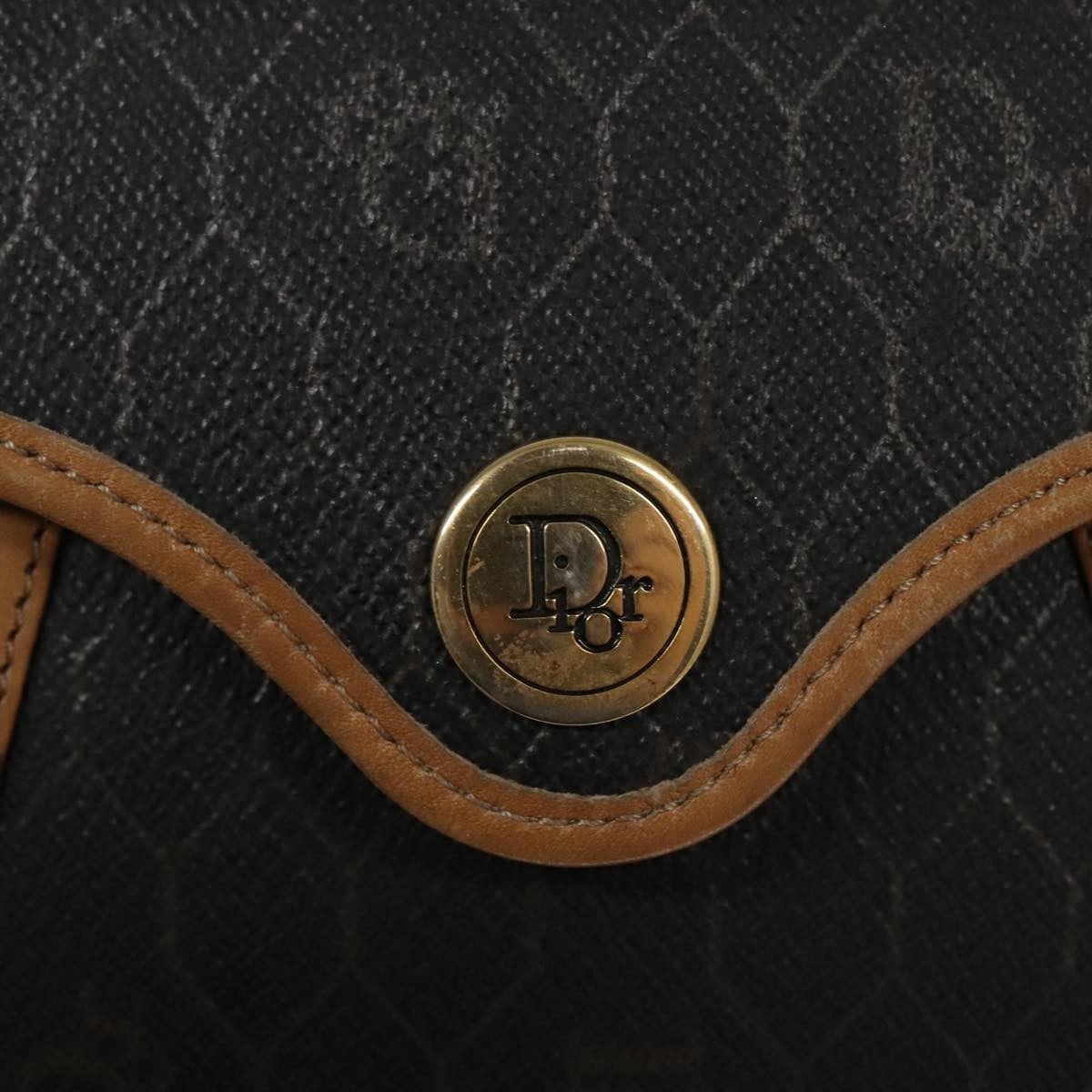 Christian Dior Vintage Honeycomb Flap Crossbody Bag Coated Canvas, BLACK, CANVAS, Crossbody bag