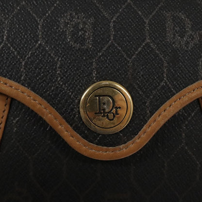 Christian Dior Vintage Honeycomb Flap Crossbody Bag Coated Canvas, BLACK, CANVAS, Crossbody bag