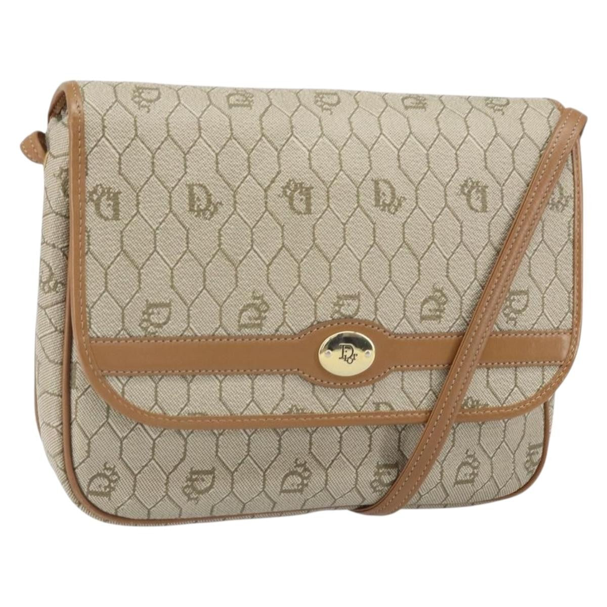 Christian Dior Vintage Honeycomb Shoulder Bag Canvas, BEIGE, PVC,CANVAS, Shoulder bag