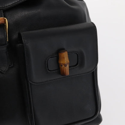 Gucci Vintage Bamboo Backpack Leather, BLACK, LEATHER, Backpack