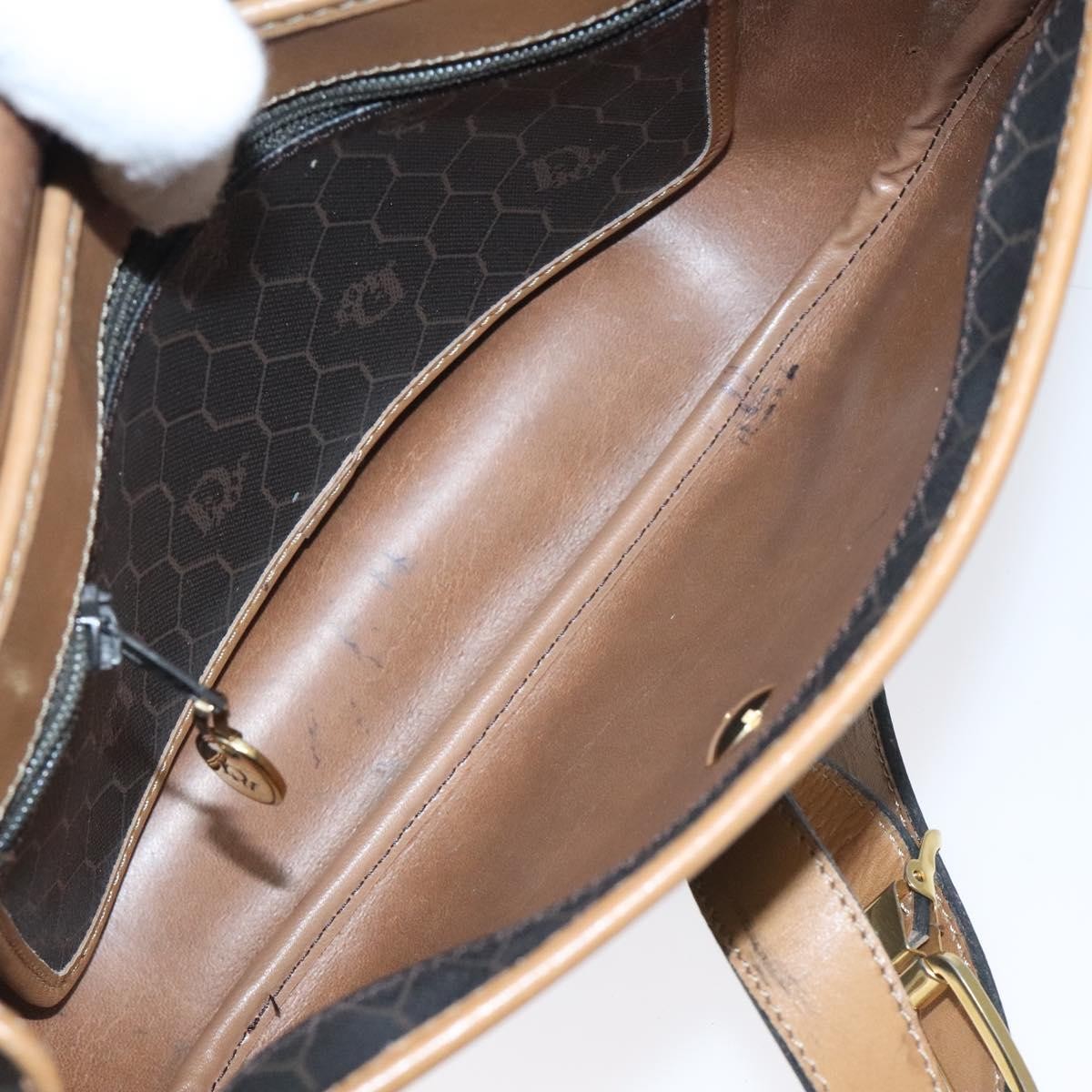 Christian Dior Vintage Honeycomb Flap Crossbody Bag Coated Canvas, BLACK, CANVAS, Crossbody bag