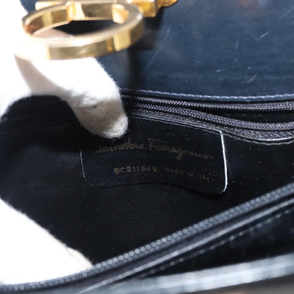 Salvatore Ferragamo Gancini Shoulder Bag Leather, NAVY, LEATHER, Shoulder bag