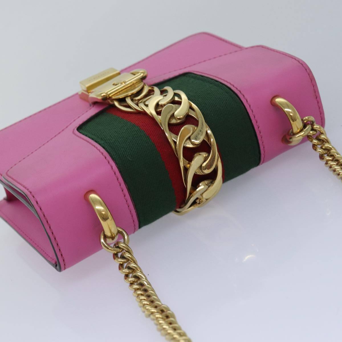 Gucci Sylvie Chain Shoulder Bag Leather, PINK, LEATHER, Shoulder bag