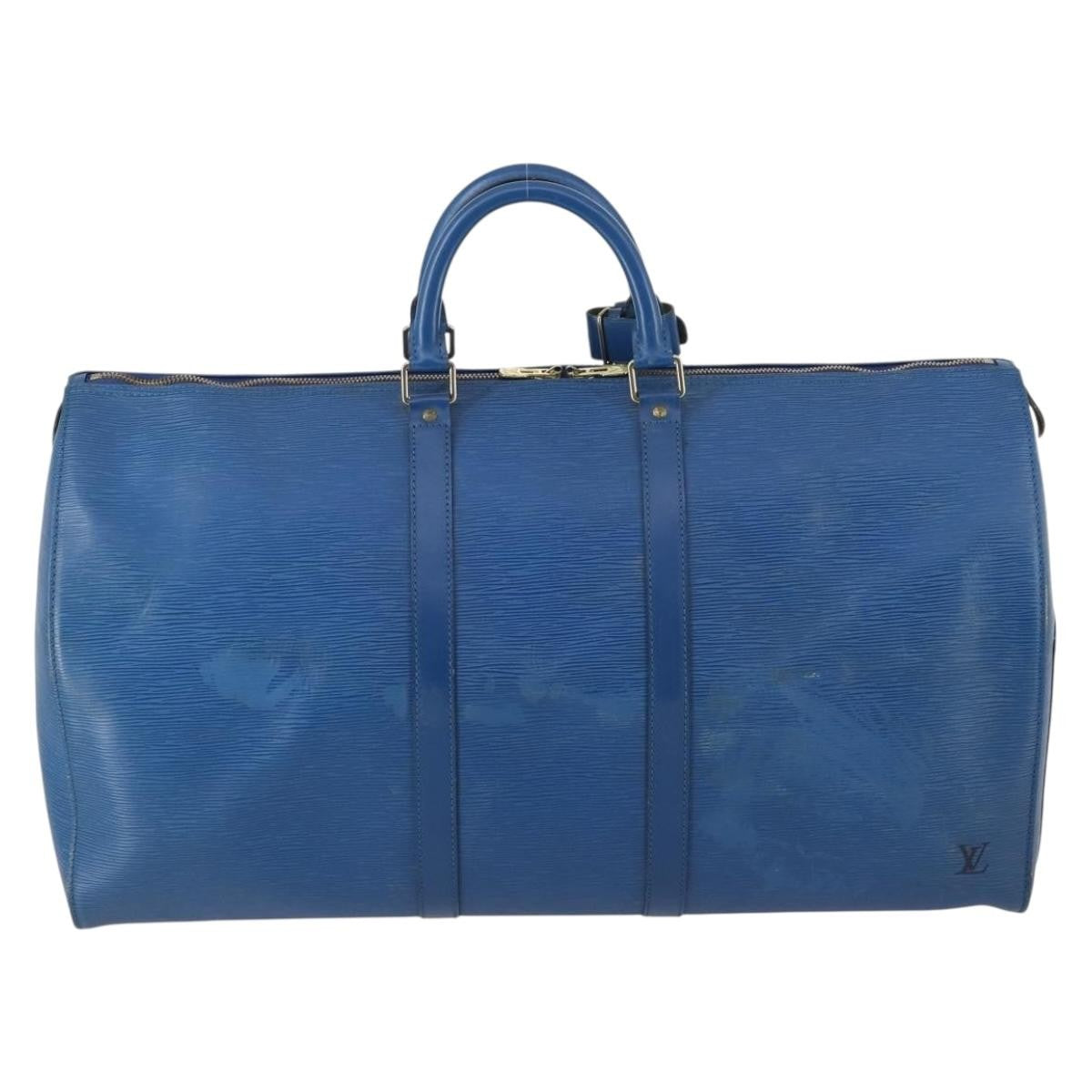 Louis Vuitton Keepall Bag Epi Leather, BLUE, LEATHER, Travel bag