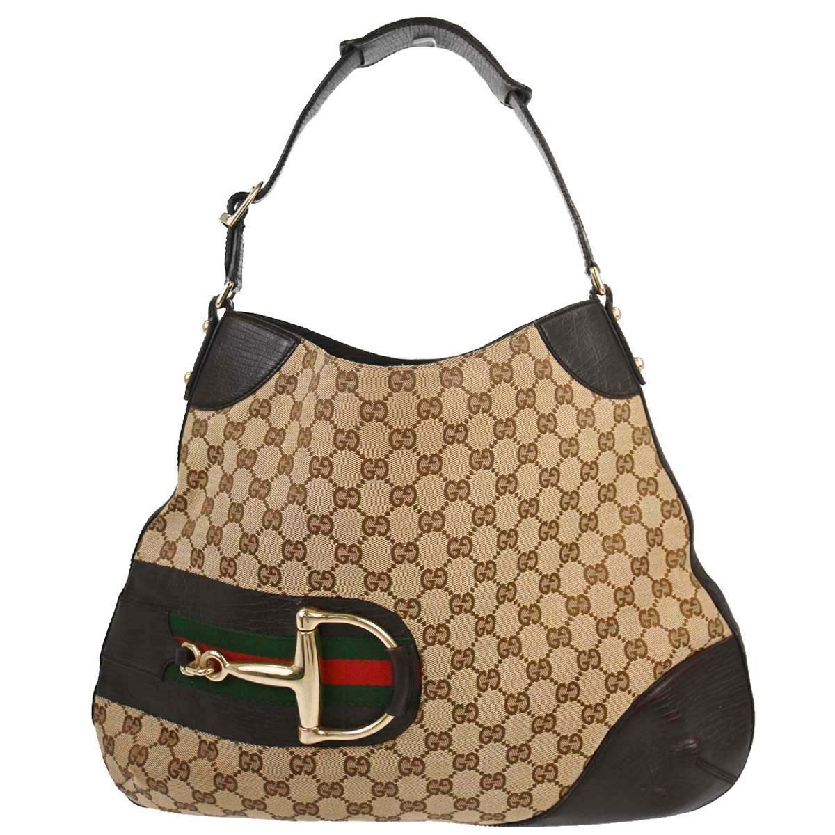 Gucci Vintage Horsebit Shoulder bag Canvas, Brown, Canvas, Shoulder Bag
