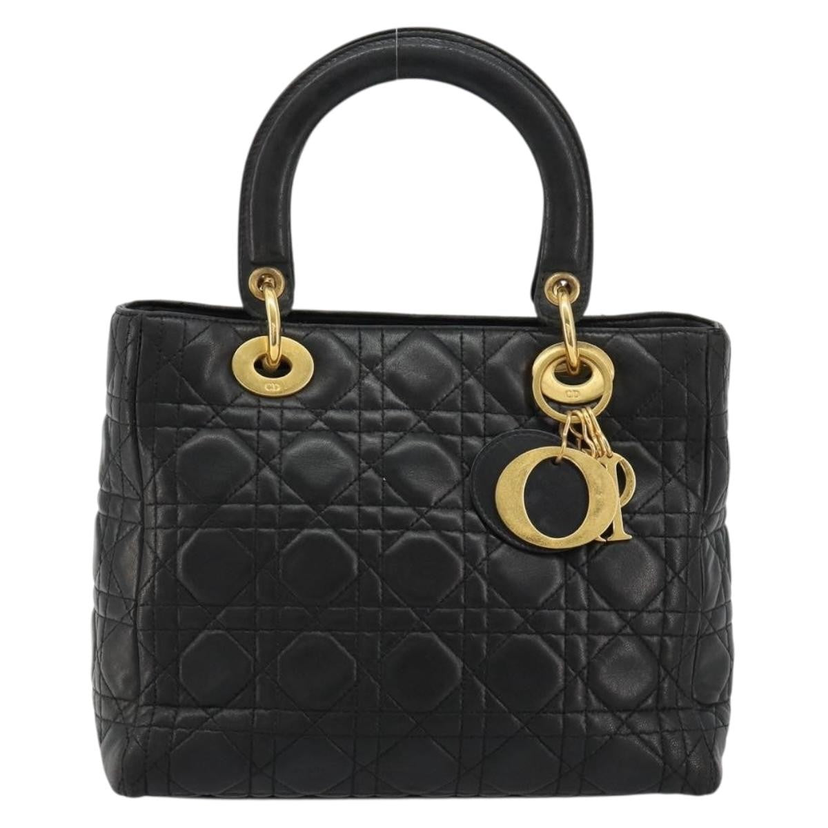 Christian Dior Vintage Lady Dior Bag Cannage Quilt Lambskin, Black, Leather, Handbag