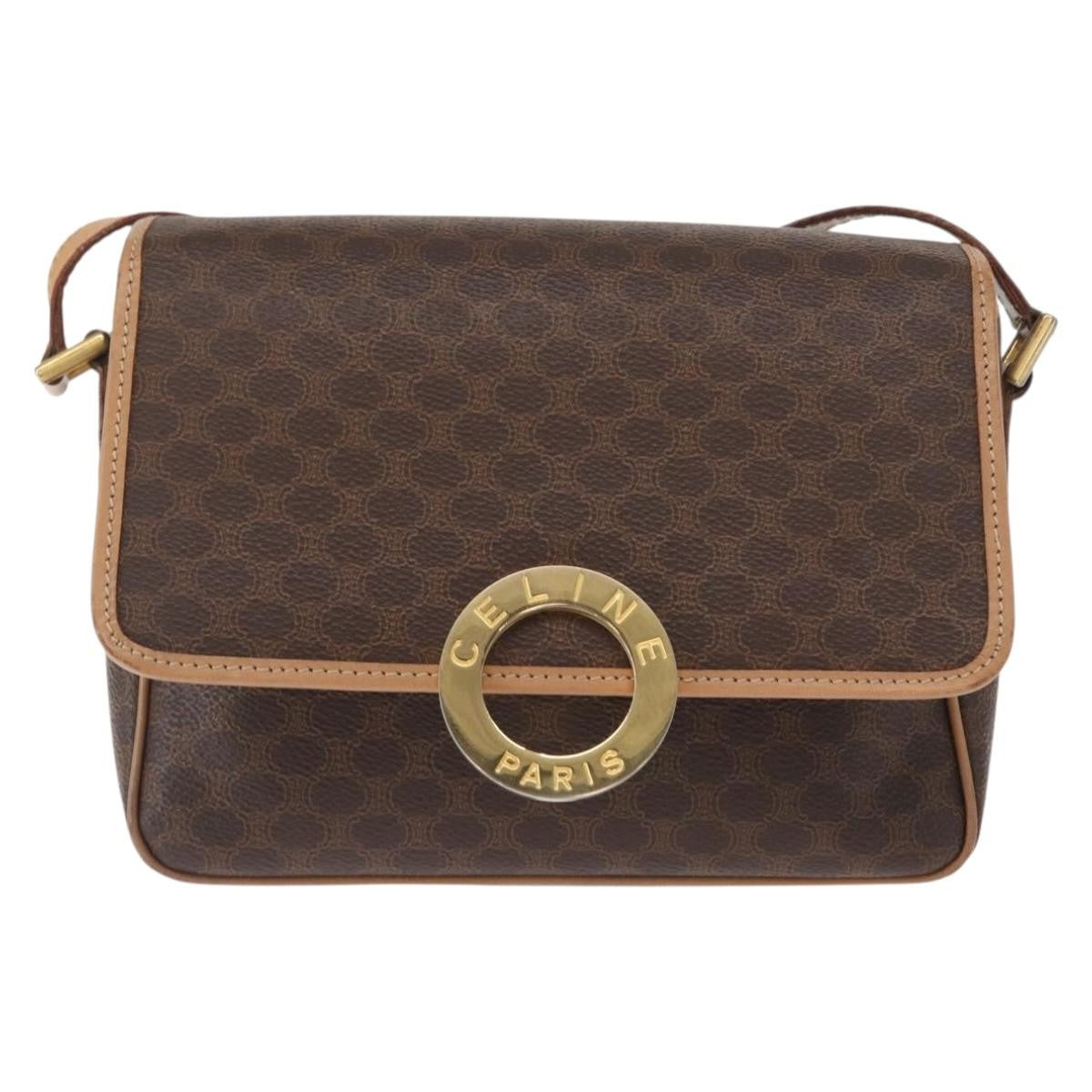 Celine Vintage Macadam Shoulder Bag Canvas and Leather, BROWN, CANVAS, Shoulder bag