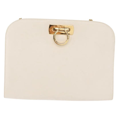 Salvatore Ferragamo Vintage Chain Shoulder Bag Leather, WHITE, LEATHER, Shoulder bag