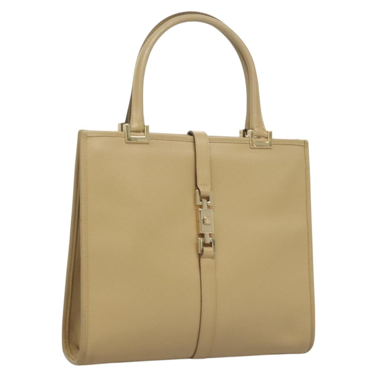 Gucci Vintage Jackie Handbag Leather, BEIGE, LEATHER, Handbag