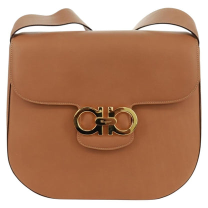 Salvatore Ferragamo Gancini Shoulder Bag Leather, BROWN, LEATHER, Shoulder bag